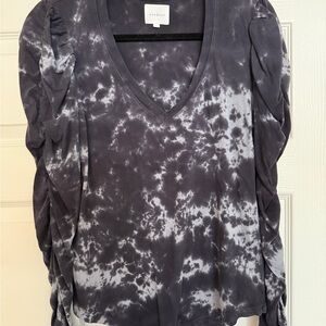 Sundays Navy Blue and Light Blue Tie-Dye V-Neck Cotton Blouse